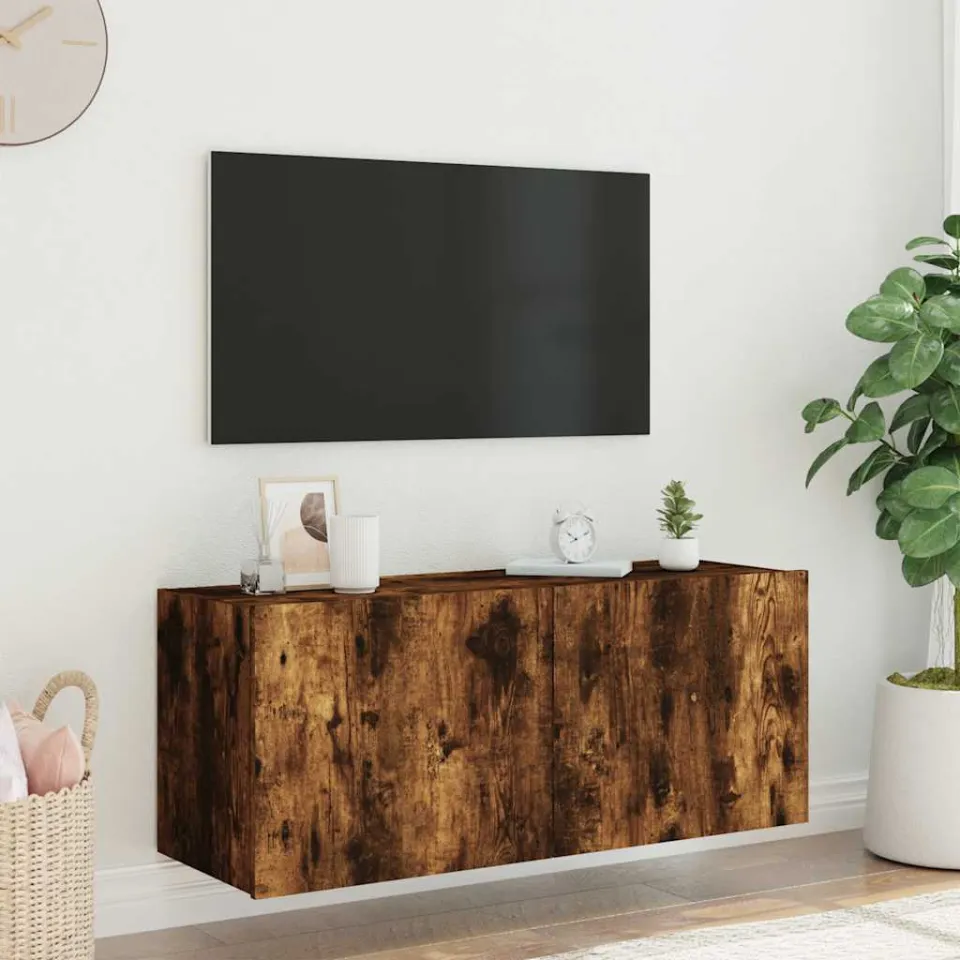 vidaXL Tv-wandmeubel met LED-verlichting 100x35x41 cm gerookt eiken, foto 4
