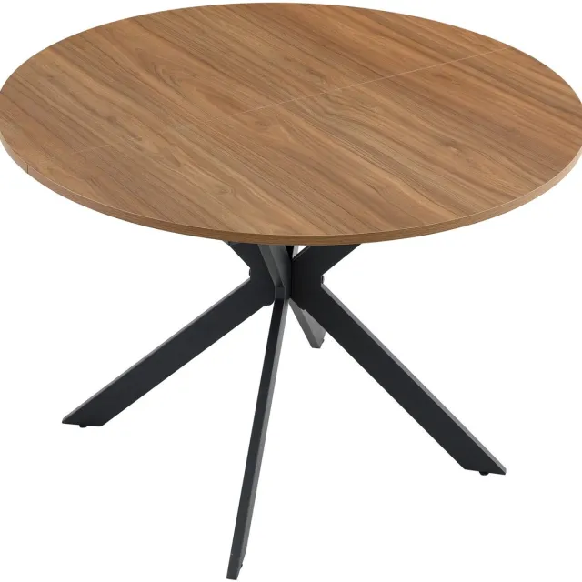 REDOM Eettafel - Uitschuifbaar - Rond naar ovaal tafelblad - Driepoot metalen onderstel - Moderne stijl - Eetkamer - MDF en metaal - Zwart en Walnoot - 137 x 107 x 76 cm