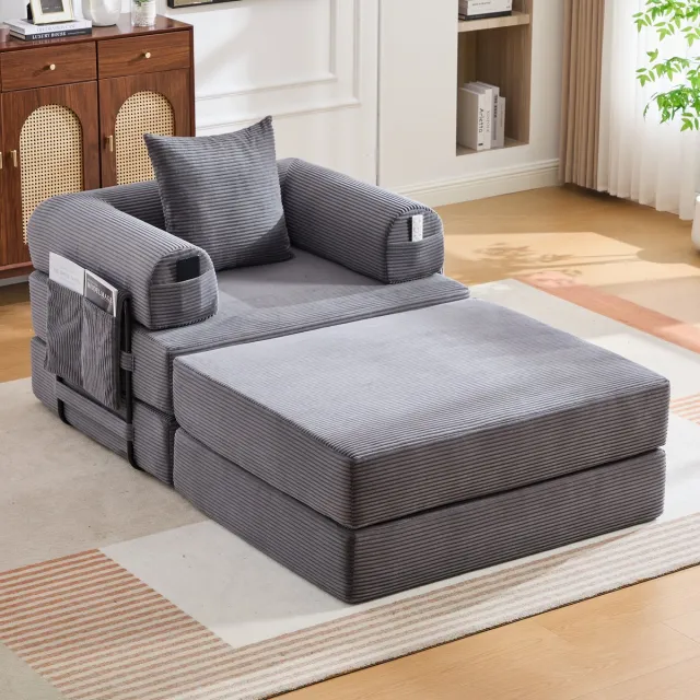 HAUSS SPOLE Fauteuil - Modulaire Cord Fauteuil Met Hocker - Ergonomisch En Comfortabel - Voor Woonkamer En Slaapkamer - Donkergrijs