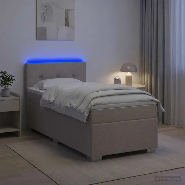 vidaXL Boxspring Bed met Matras en LED Taupe 90 x 200 cm Stof