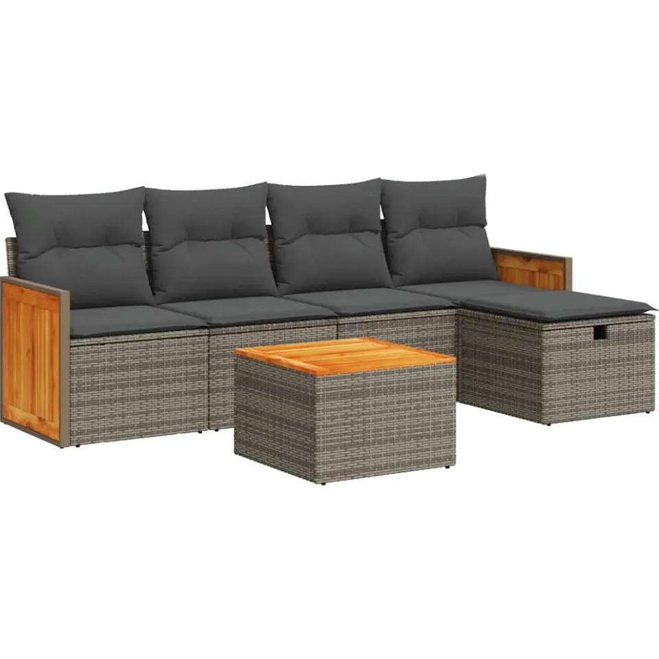vidaXL 6-delige Loungeset met kussens poly rattan grijs, foto 3