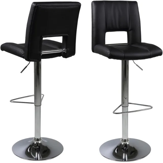 Giga Living Barkruk Wistad - Zwart/Zilver PU Leer - Zithoogte 83cm - Set van 2