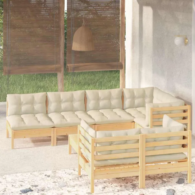 vidaXL 8-delige Loungeset met crèmekleurige kussens massief grenenhout, foto 2