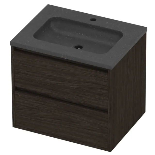 Proline Rollo Badmeubelset Hardsteen Elegant 1 Kraangat Greeploos 60x46x54 cm Blue Stone Mokka Oak Eiken