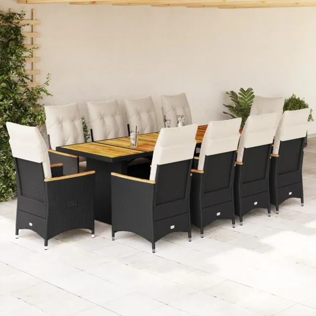 vidaXL 11-delige Bistroset met kussens poly rattan zwart