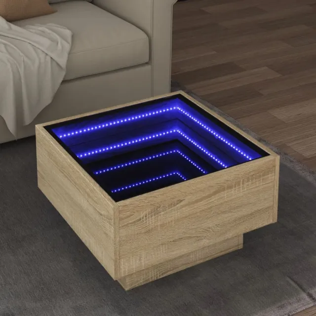 vidaXL Salontafel met LED 50x50x30 cm bewerkt hout sonoma eikenkleurig, foto 2