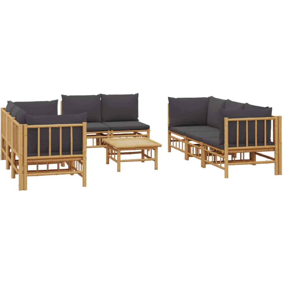vidaXL 9-delige Loungeset met kussens bamboe donkergrijs bruin, foto 3