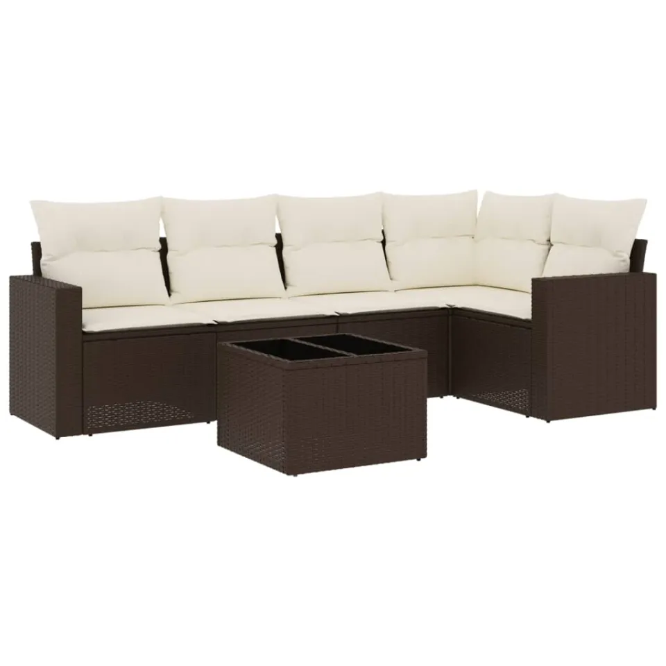 vidaXL 6-delige Loungeset met kussens poly rattan bruin