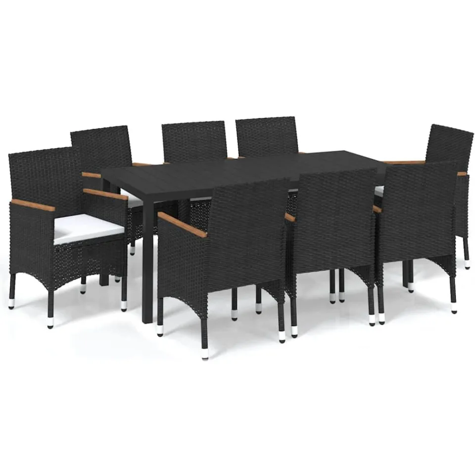 vidaXL 9-delige Tuinset met kussens poly rattan zwart, foto 3