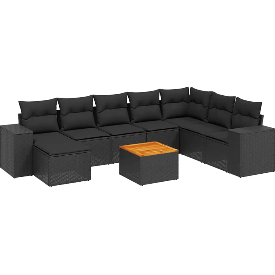 vidaXL 9-delige Loungeset met kussens poly rattan zwart, foto 3