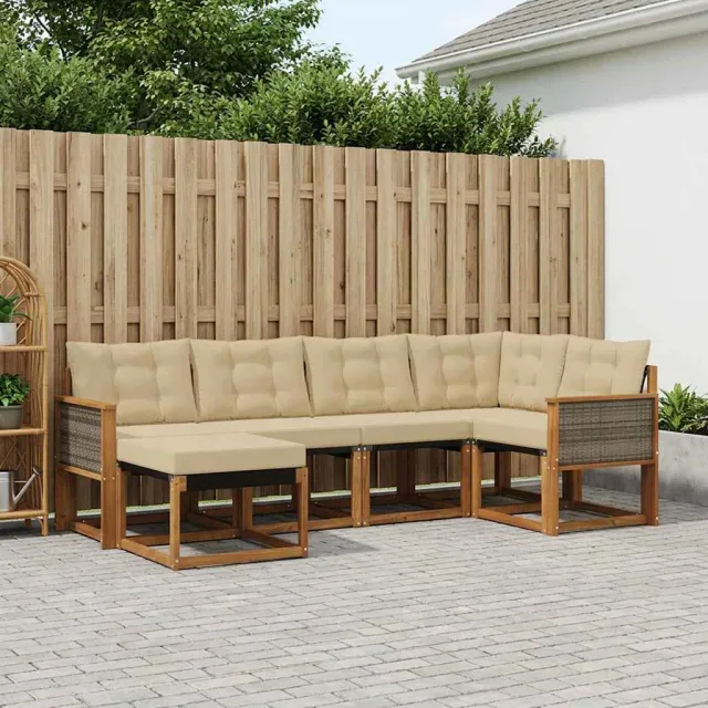 vidaXL Buiten bankenset 6 st 6-zits Natuurlijk en Beige