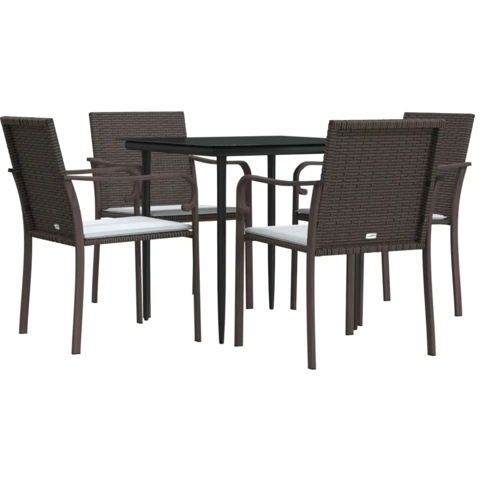 vidaXL 5-delige Tuinset met kussens poly rattan en staal Bruin