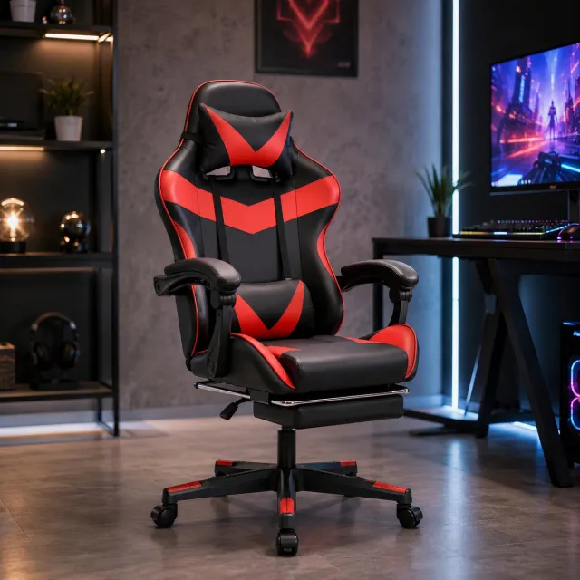 Parasha Nova Bureaustoel - Gamingstoel, bureaustoel - Ergonomisch ontworpen met een gevoerde zitting en verstelbare rugleuning Zwart, Rood