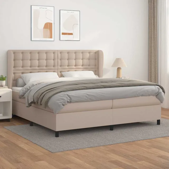 vidaXL Boxspring met matras kunstleer cappuccinokleurig 200x200 cm bruin
