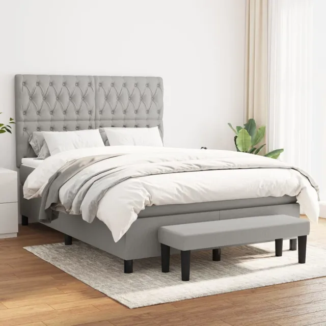 vidaXL Boxspring met matras stof lichtgrijs 140x200 cm grijs
