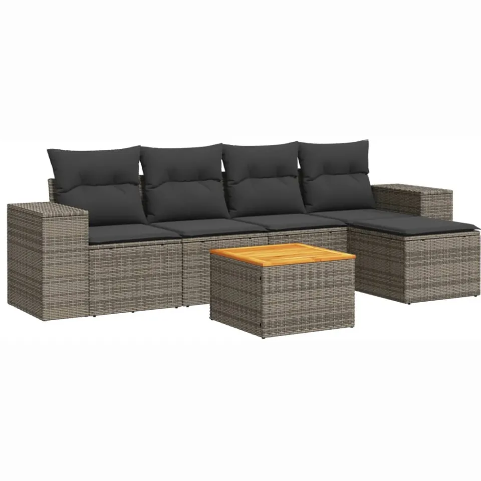 vidaXL 6-delige Loungeset met kussens poly rattan grijs, foto 3