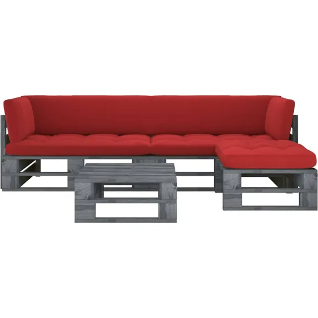 vidaXL 4-delige Loungeset pallet met kussens grijs geïmpregneerd hout