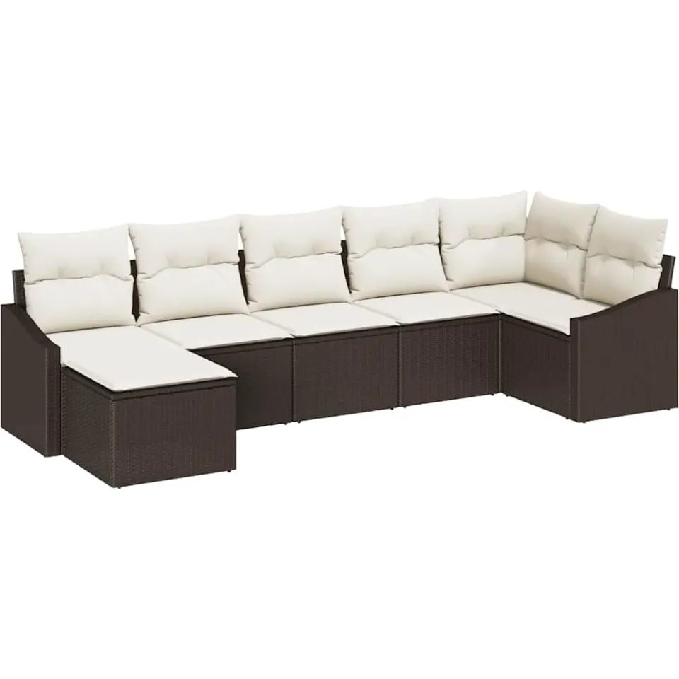 vidaXL Tuin Sofa Set 7 st Bruin en Crème poly rattan