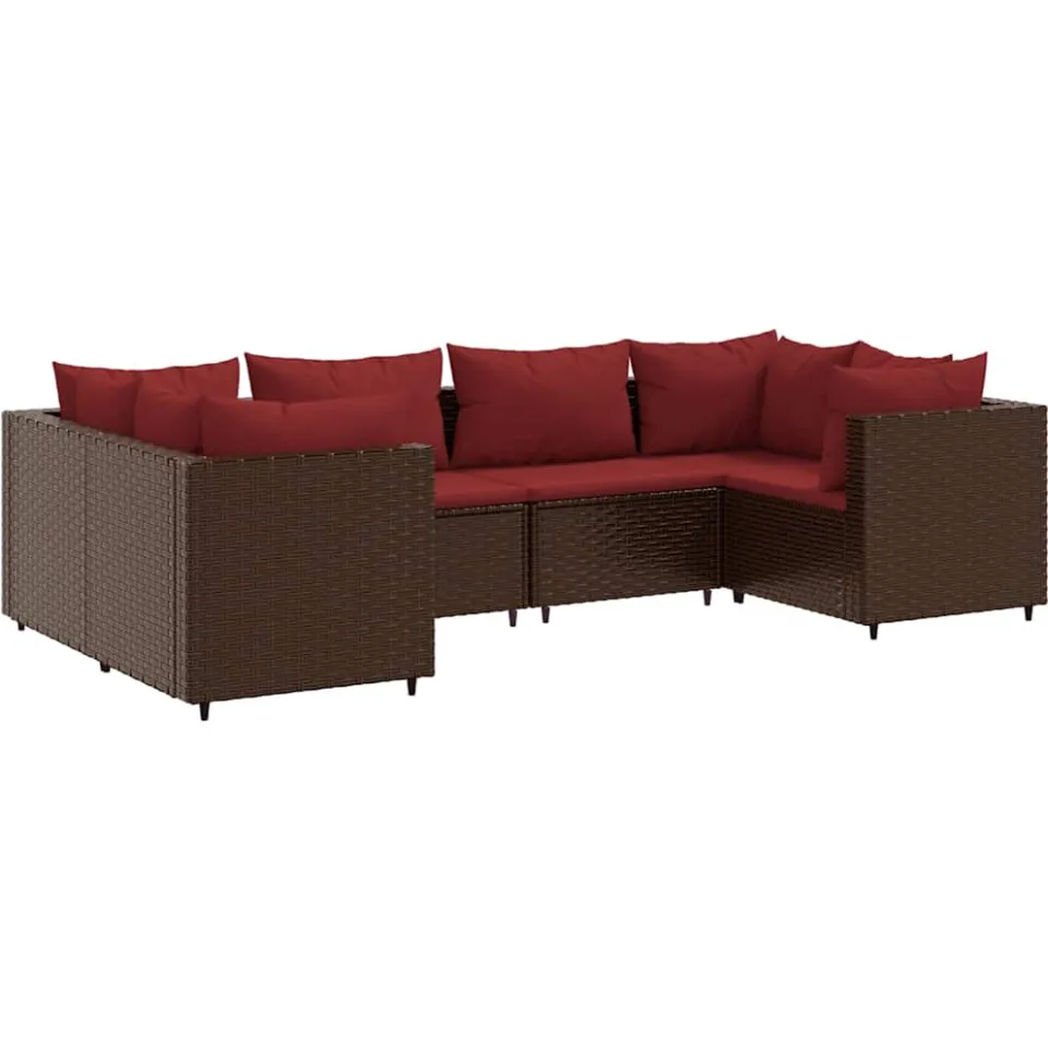 vidaXL 6-delige Loungeset met kussens poly rattan bruin