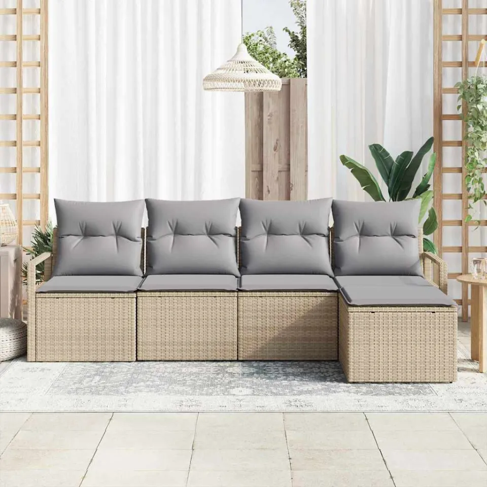 vidaXL Bankstel 5 st Beige poly rattan, foto 3