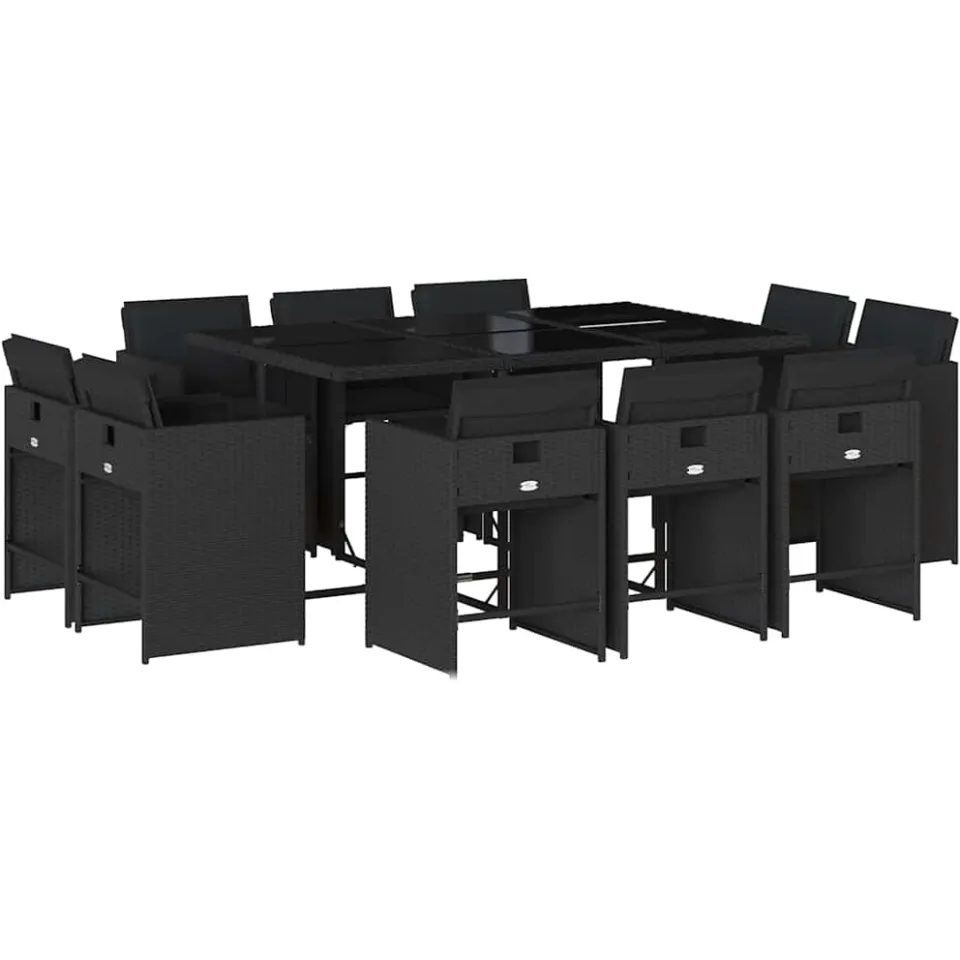 vidaXL 11-delige Tuinset met kussens poly rattan zwart