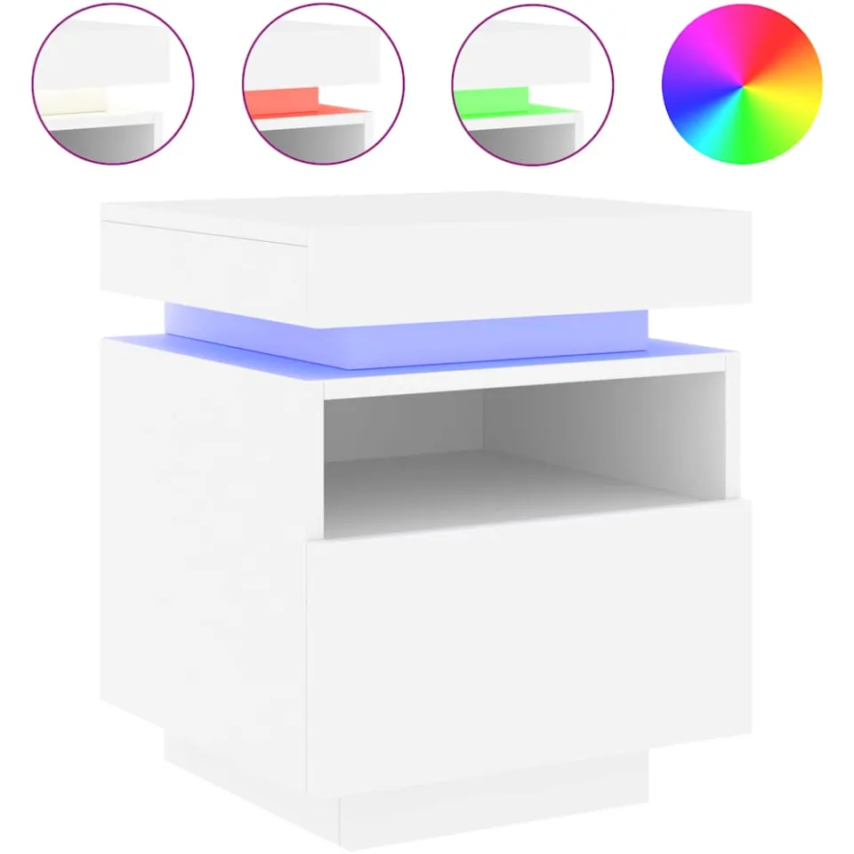vidaXL Nachtkastje met LED-verlichting 40x39x48,5 cm wit, foto 3
