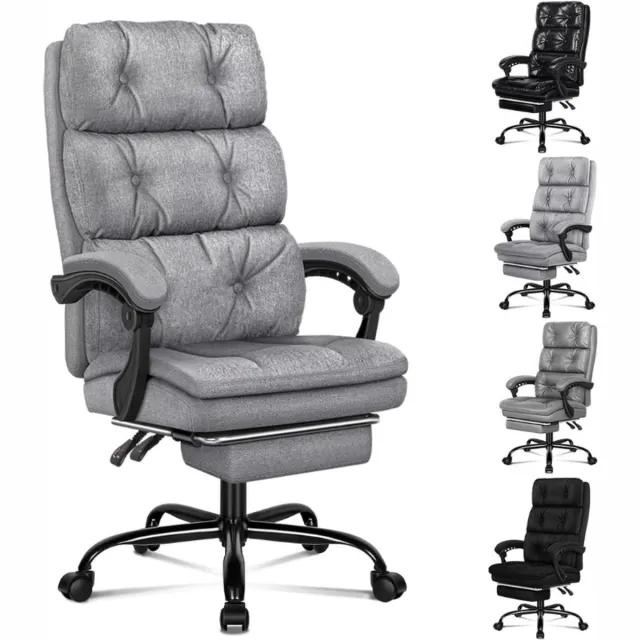 Thuys Bureaustoel Palmer Series – Computer Office Chair– Met Voetensteun – Stoffen Bekleding Linnen – Grijs