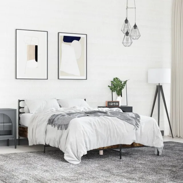 vidaXL Bedframe bewerkt hout metaal gerookt eikenkleurig 120x190 cm