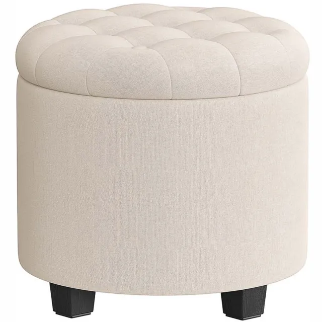 Songmics poef - Voetenbank – diameter 45 cm - Met opbergruimte – Lichtbeige