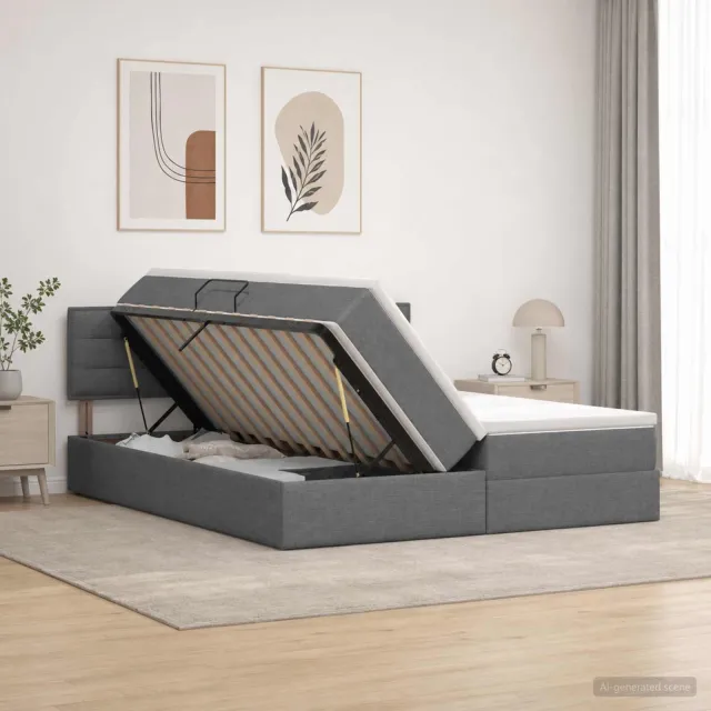 vidaXL Opslag bed met hoofdeinde 2 st Donkergrijs Nep Leer