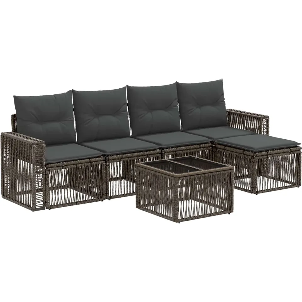 vidaXL Tuinbankenset 6 st 5-zits Grijs en Donkergrijs poly rattan, foto 3