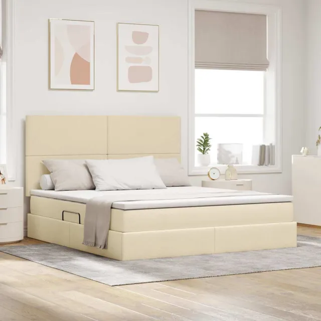 vidaXL LED Opslagbed met Matras Crème 180 x 200 cm Stof