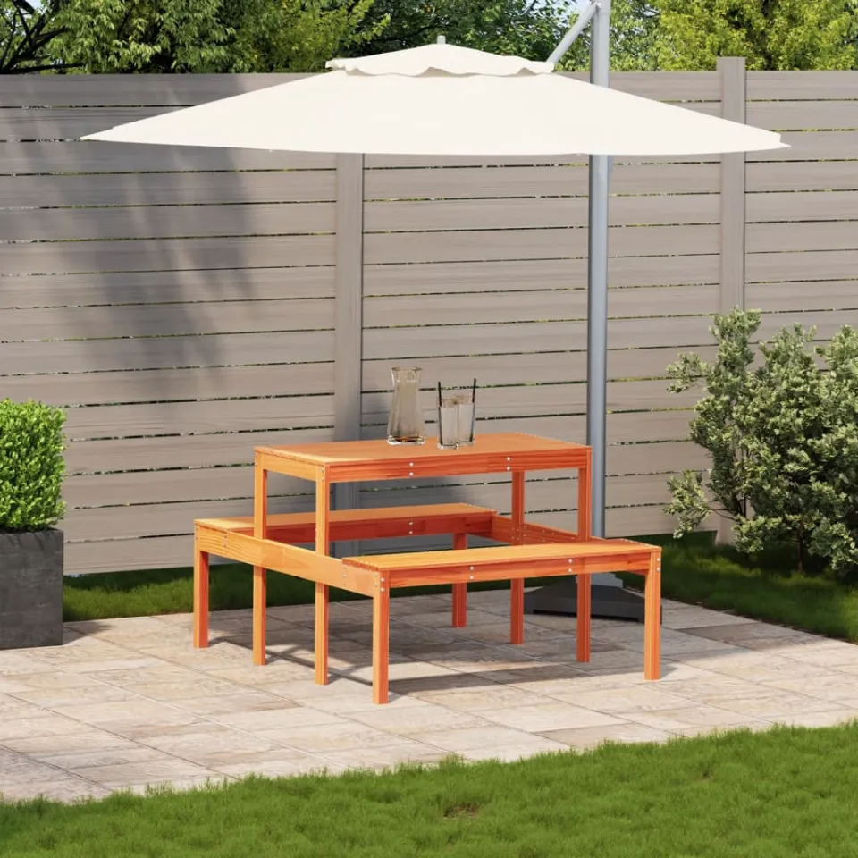vidaXL Picknicktafel 110x134x75 cm massief grenenhout wasbruin bruin, foto 3