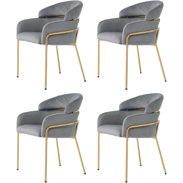 Merax Eetkamerstoel - set van 4 - lichte luxe - woonkamer - slaapkamer - loungestoel - vier metalen poten - fluweel - grijs