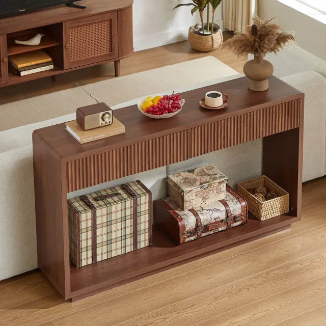 MODFU Sidetable Met 2 Lades En Open Vak - Modern - Hal - MDF - Walnootkleur - 150 Cm