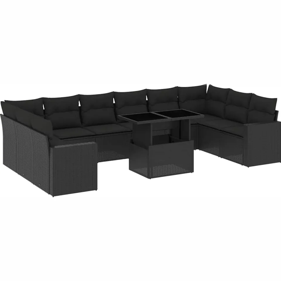 vidaXL 11-delige Loungeset met kussens poly rattan zwart