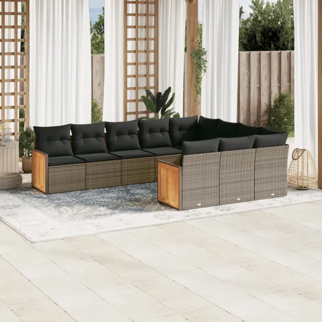 vidaXL 10-delige Loungeset met kussens poly rattan grijs, foto 2