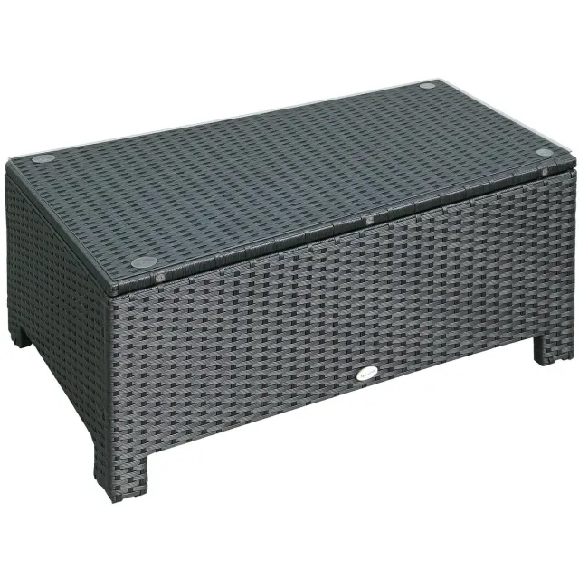House of Balance HOB Buitentafel Rotan - Bijzettafel Loungeset - Tuintafel - Salontafel Buiten - Balkontafel Loungeset tafel - 85×50×39 cm - Gehard Glas Zwart