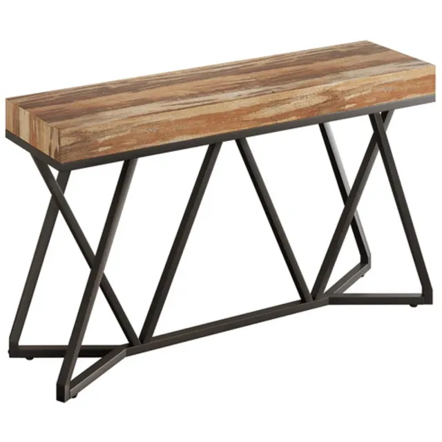 DMG Supply Consoletafel - Houtlook Blad - Geometrisch Metalen Frame - 140 x 30 x 90 cm - Bruin/Zwart