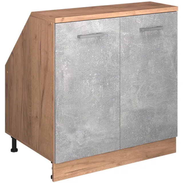 Vicco R-Line Keukenkast voor schuine wand – 80 cm met 2 deuren, kastromp 60 cm diepte Beton Beton/Goudkleurig Eiken