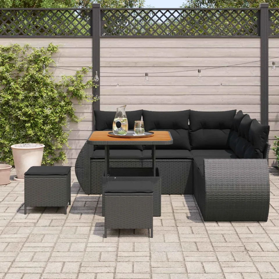 vidaXL Tuinbankenset 8 st Zwart poly rattan, foto 3