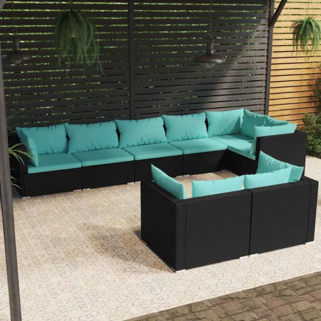 vidaXL 8-delige Loungeset met kussens poly rattan zwart, foto 2