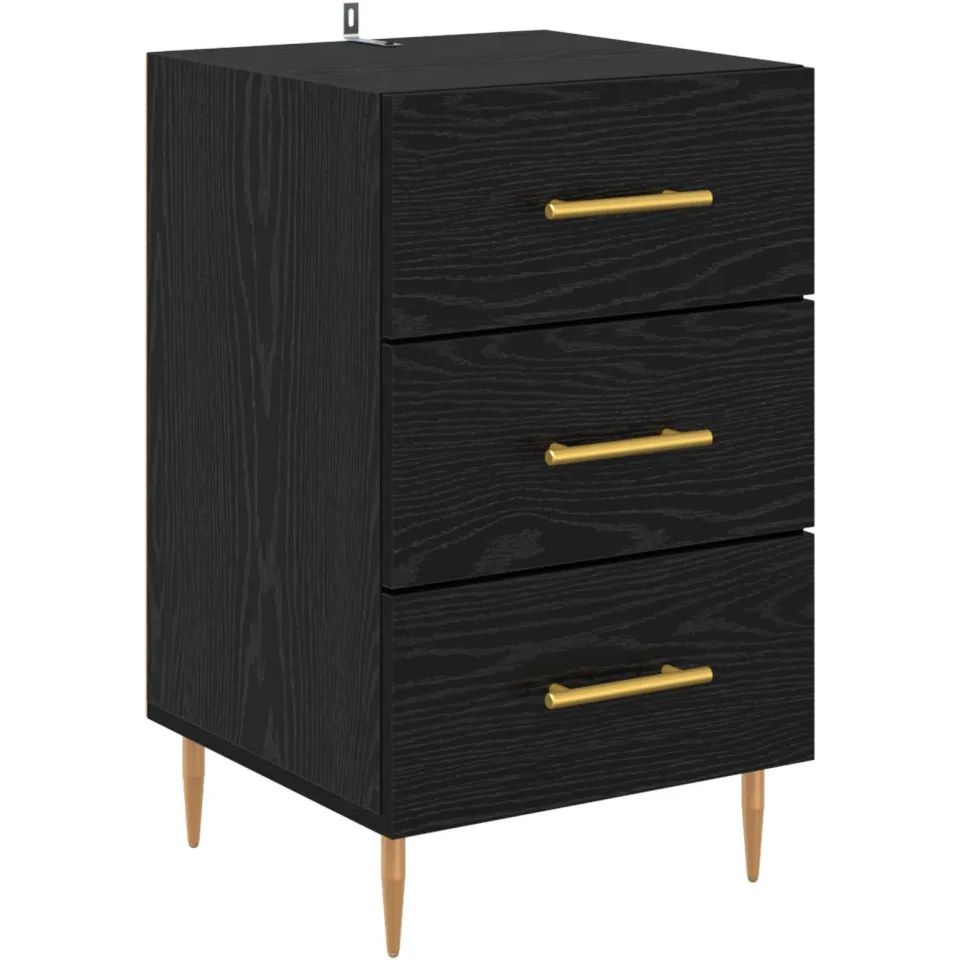 vidaXL Nachtkastje Zwart Eiken 40 x 40 x 66 cm Bewerkt hout, foto 3