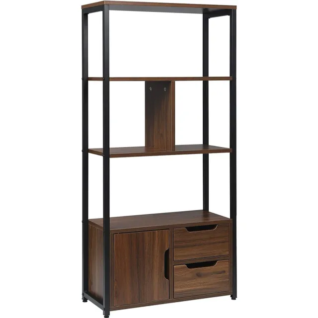 Furnibella Opbergplank Boekenplank met kast en laden,Metalen Kantoorplank Keukenplank 58x24x120cm,Donkerbeuken