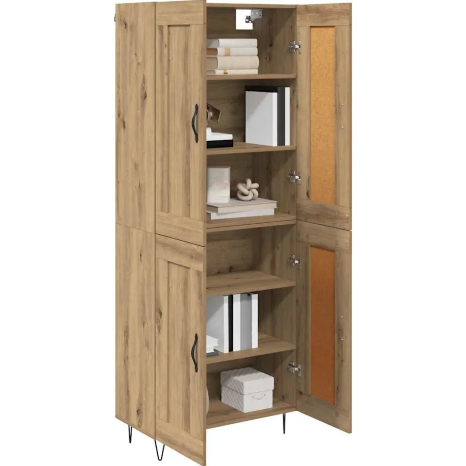 vidaXL Hoge kast Artisan Eiken 69,5 x 34 x 180 cm Bewerkt hout Bruin