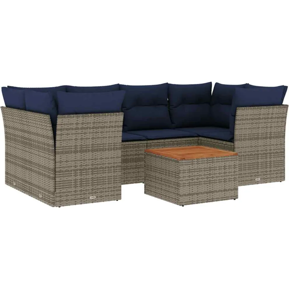 vidaXL 7-delige Loungeset met kussens poly rattan grijs, foto 3