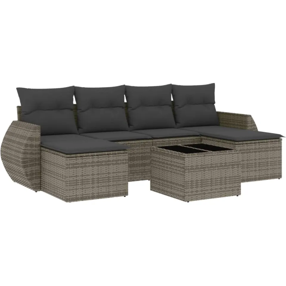 vidaXL 7-delige Loungeset met kussens poly rattan grijs, foto 3