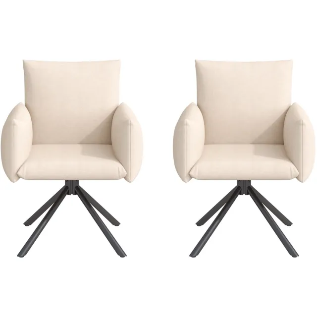Merax Eetkamerstoelen Set van 2 - Velvet/Fluweel - Beige - 360° Draaibaar - Met Armleuningen - Metalen Onderstel - 150 kg