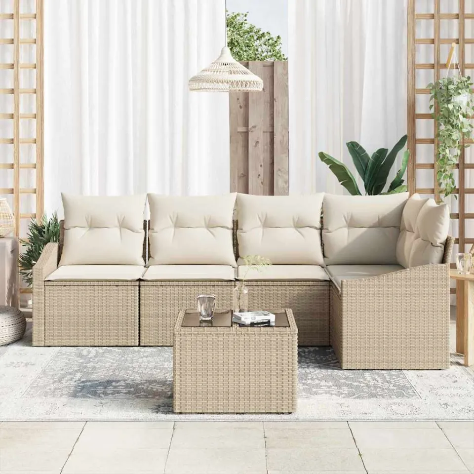 vidaXL Tuinbankenset 6 st Beige en Crème poly rattan, foto 3