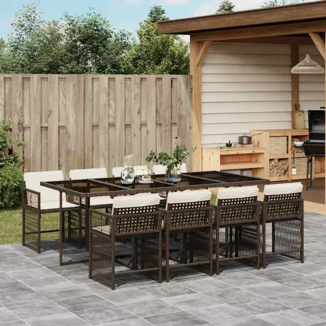vidaXL 9-delige Tuinset met kussens poly rattan bruin, foto 2